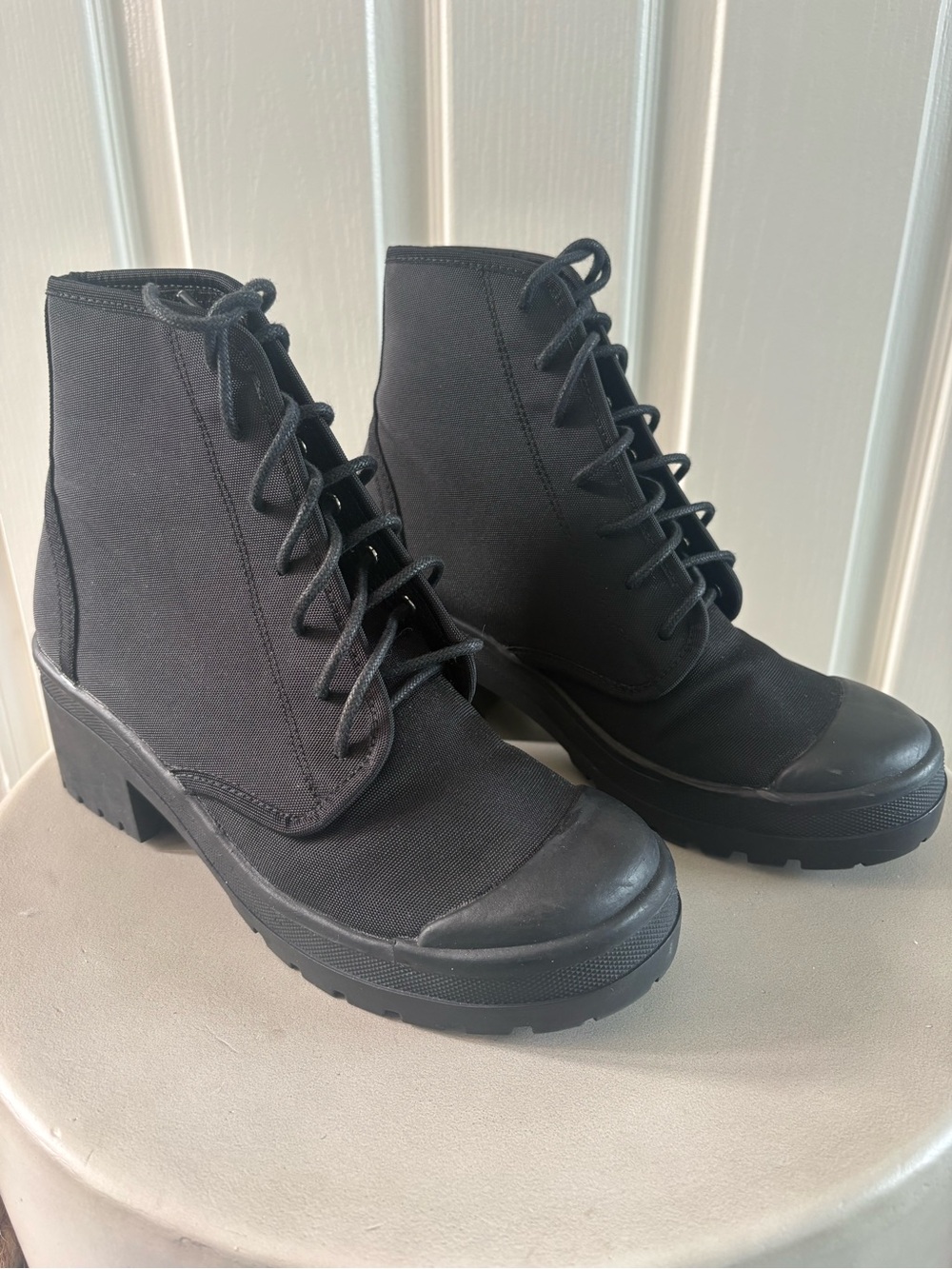 Jeffrey Campbell |  Black Lace Up Chunky Heel Combat Ankle Boots | Sz 8.5 | VGC